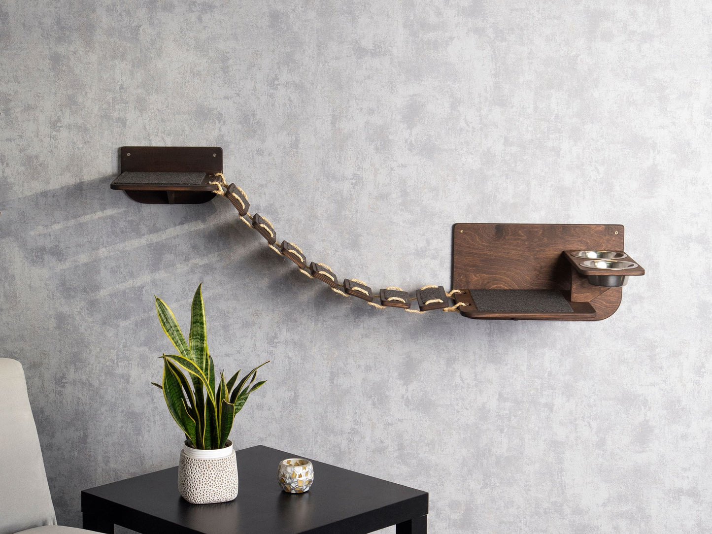 cat wall shelves, cat bridge, cat feeding station
