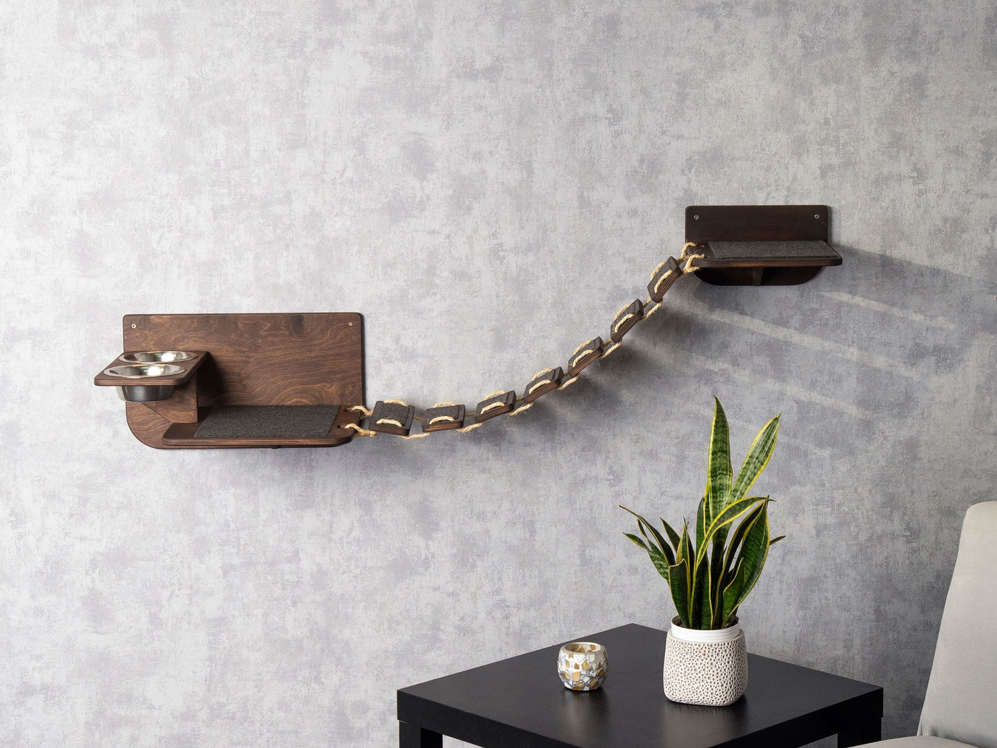 cat wall shelves, cat bridge, cat feeding station