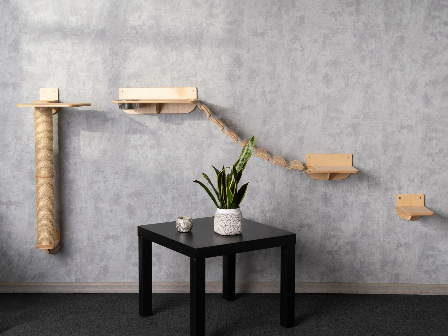 cat slow feeder, cat steps for wall, wood cat tree, cat shelves, left bowl