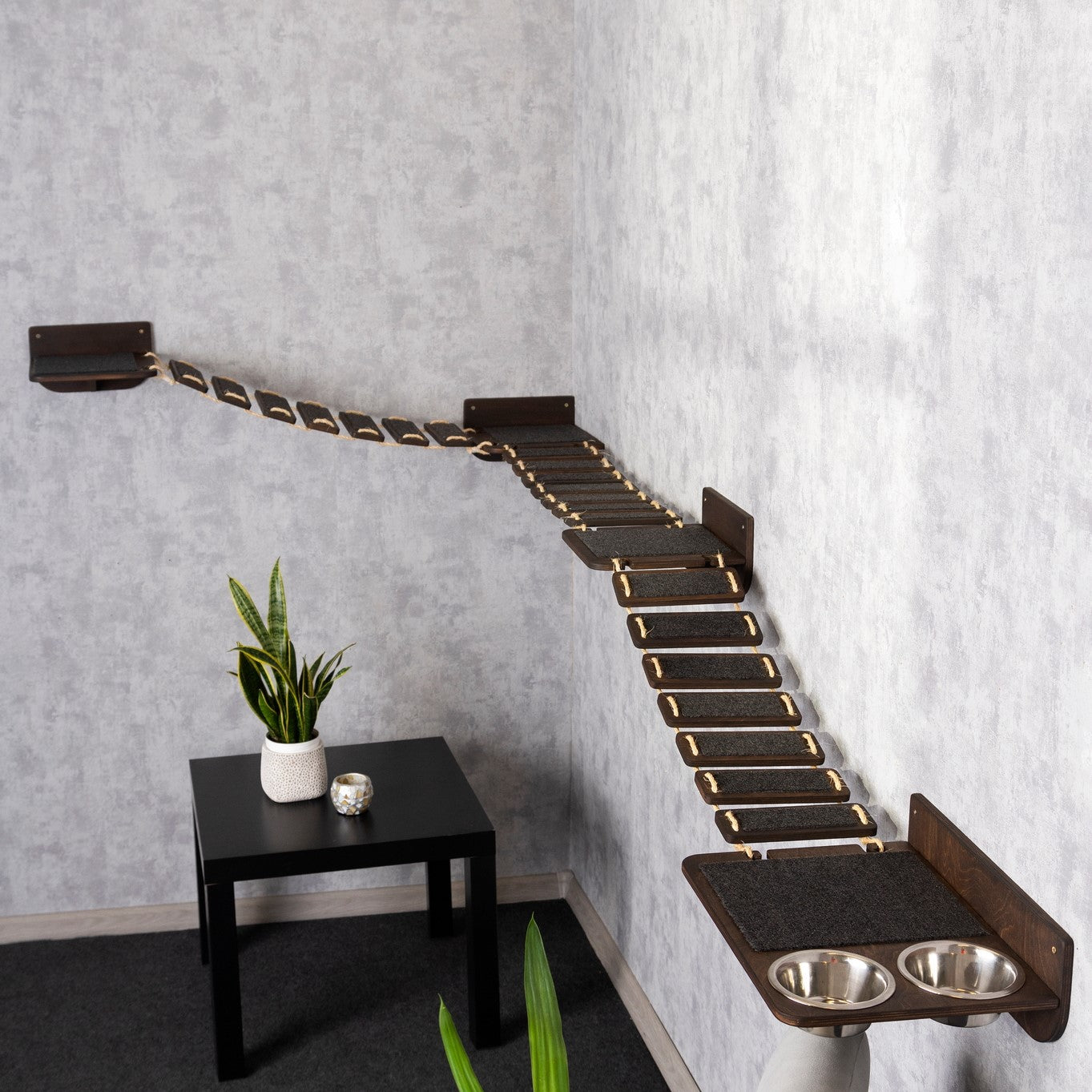 cat slow feeder, cat wall shelves, cat bridge, pet steps, color wenge