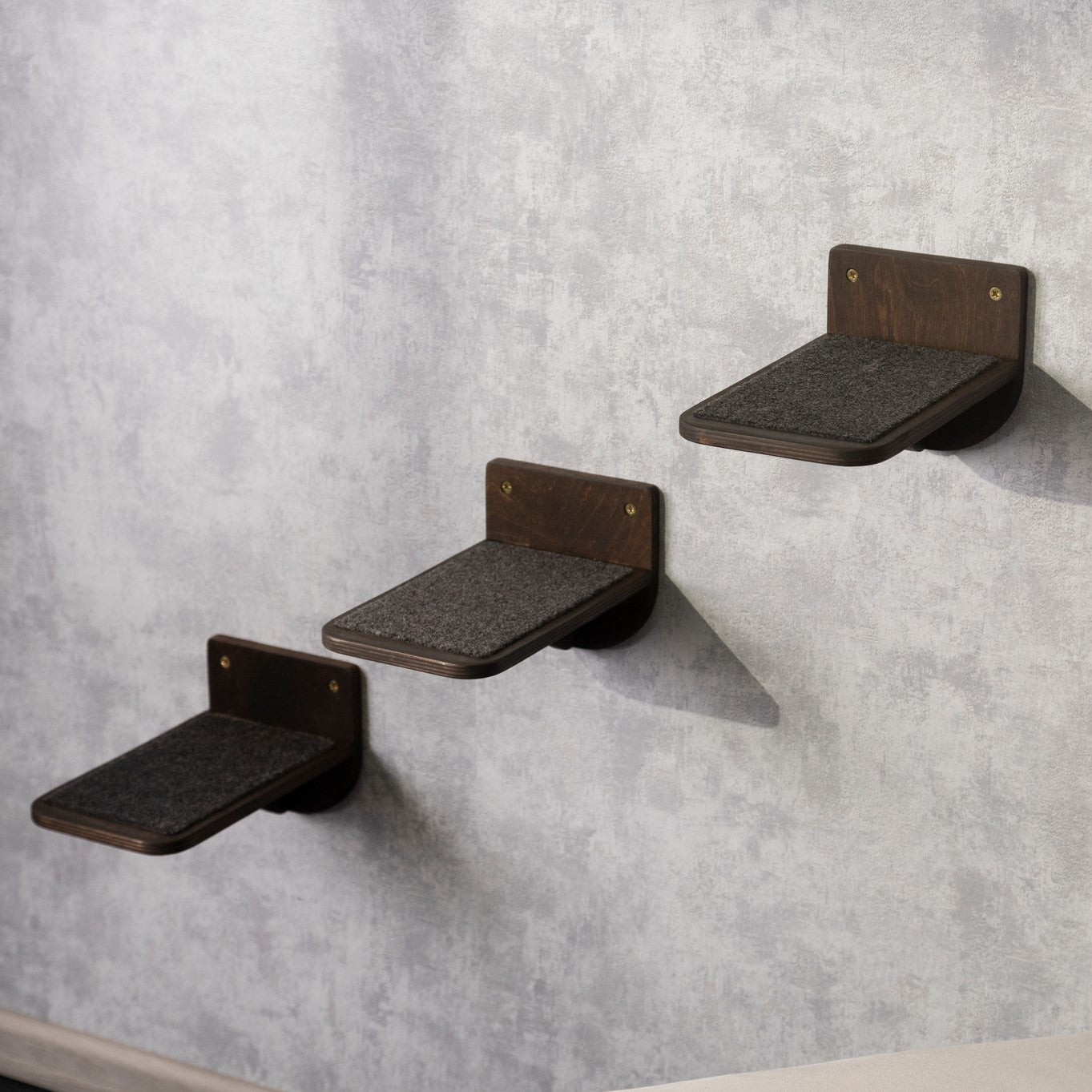 floating shelf, cat wall steps, pet steps, side view