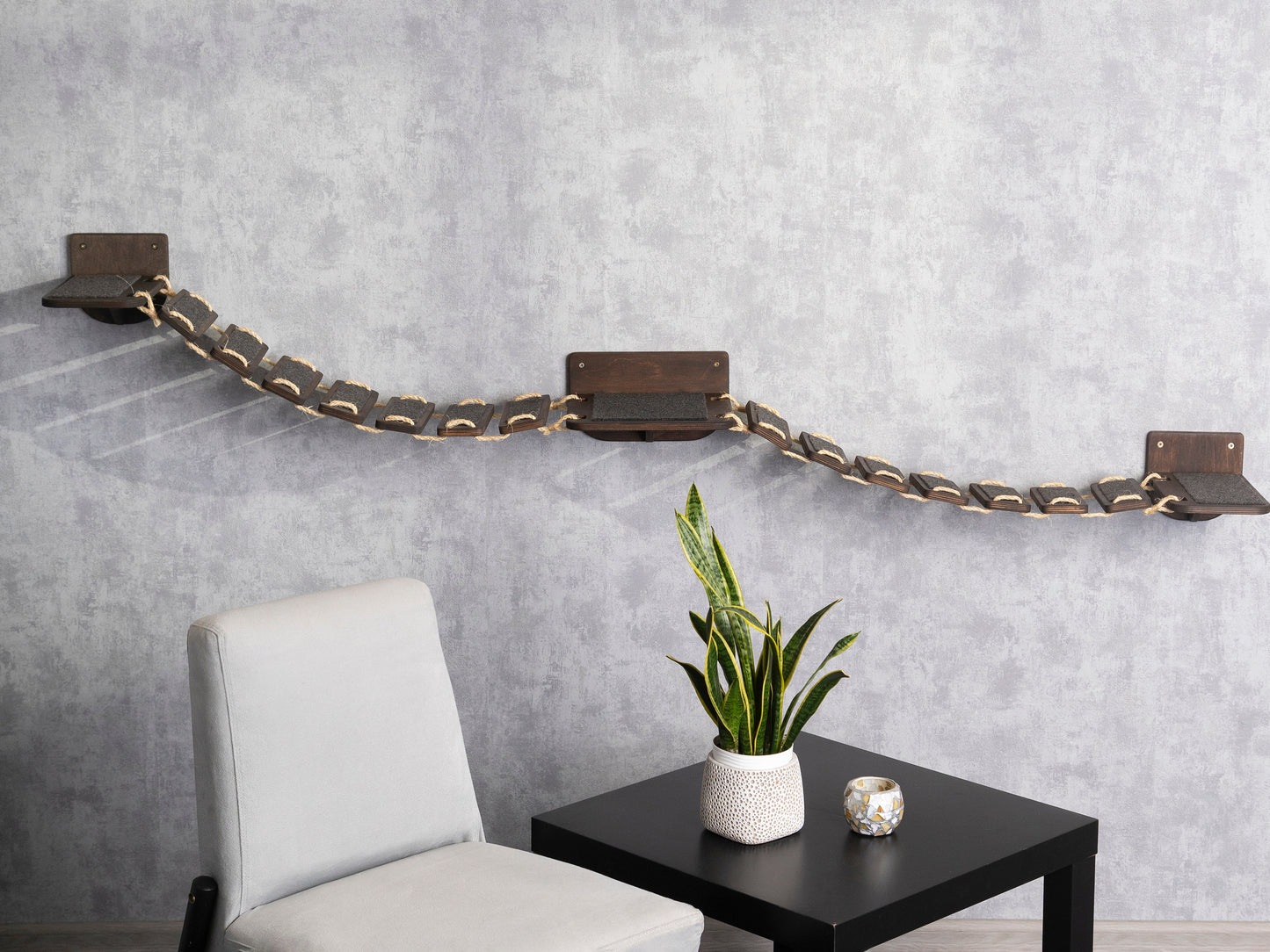 cat bridge, cat wall shelves, modern cat furniture, color wenge, front view