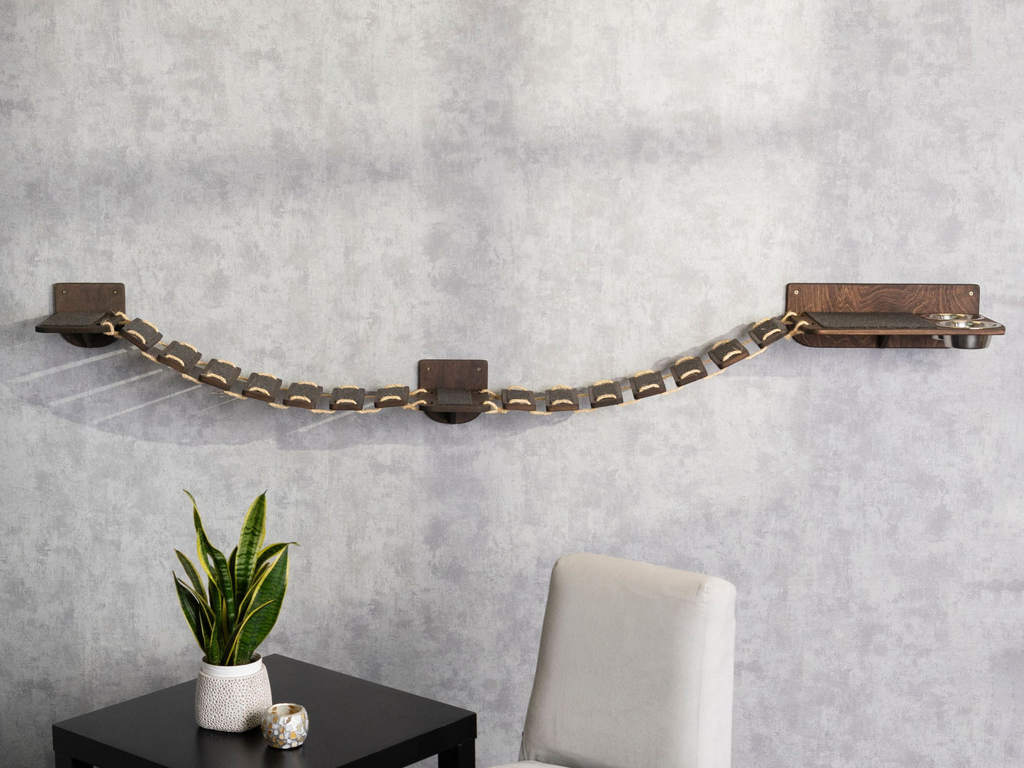 cat furniture wall, cat slow feeder, pet steps, wall shelves, cat bridge, cat feeding station