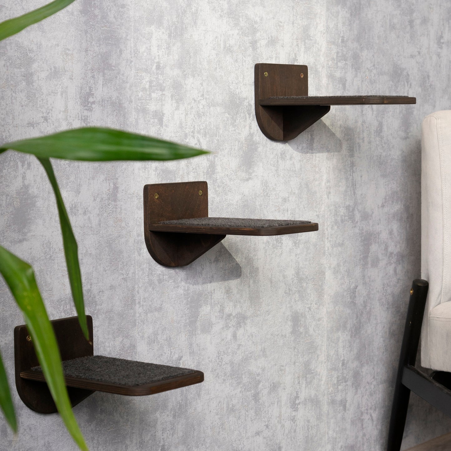 cat shelves, cat steps for wall, left view