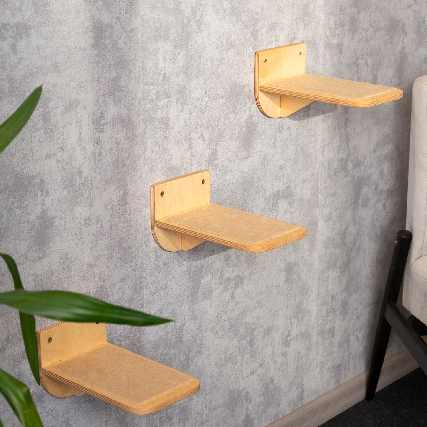 cat furniture - cat wall steps, cat steps for wall, left view, color clear