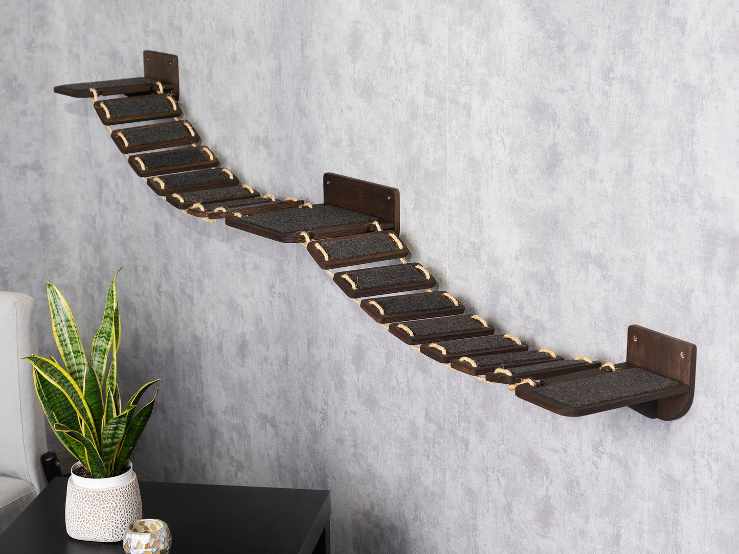 cat wall furniture, cat bridge, cat shelves, cat shelves for wall, cat climbing wall, color wenge, side view