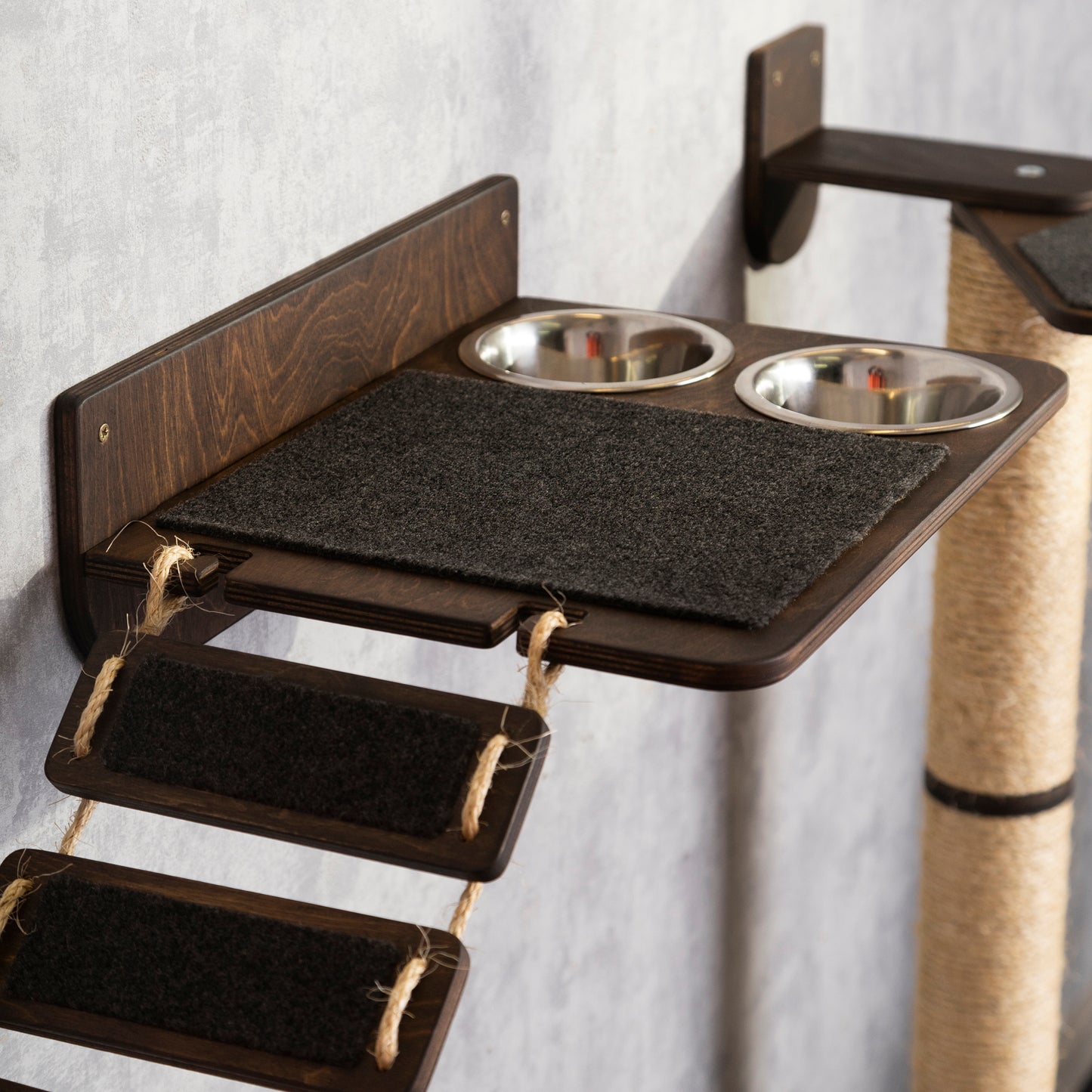 cat feeder for modern cat, cat bridge, wall shelves, color wenge