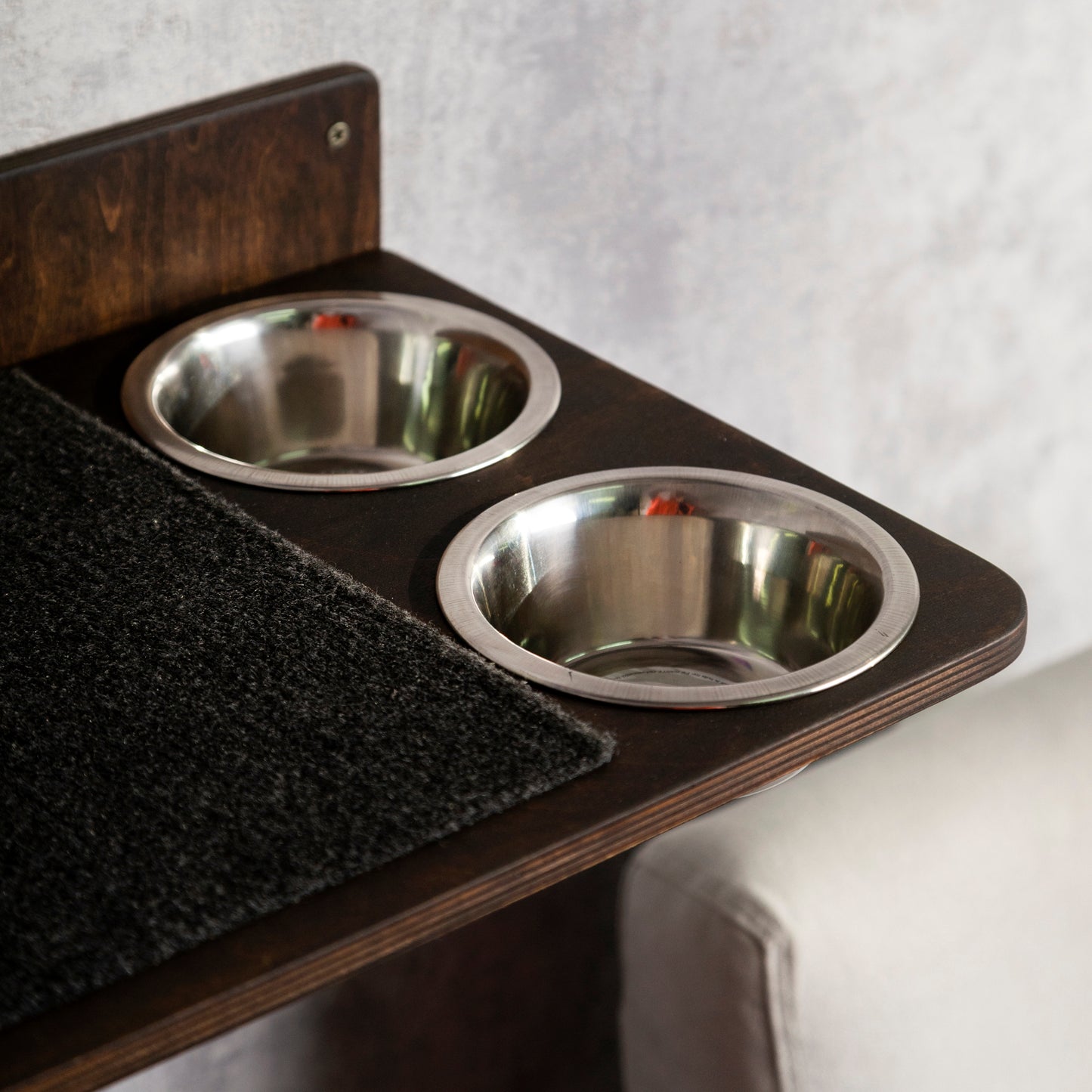 cat wall furniture, cat food and water dispenser