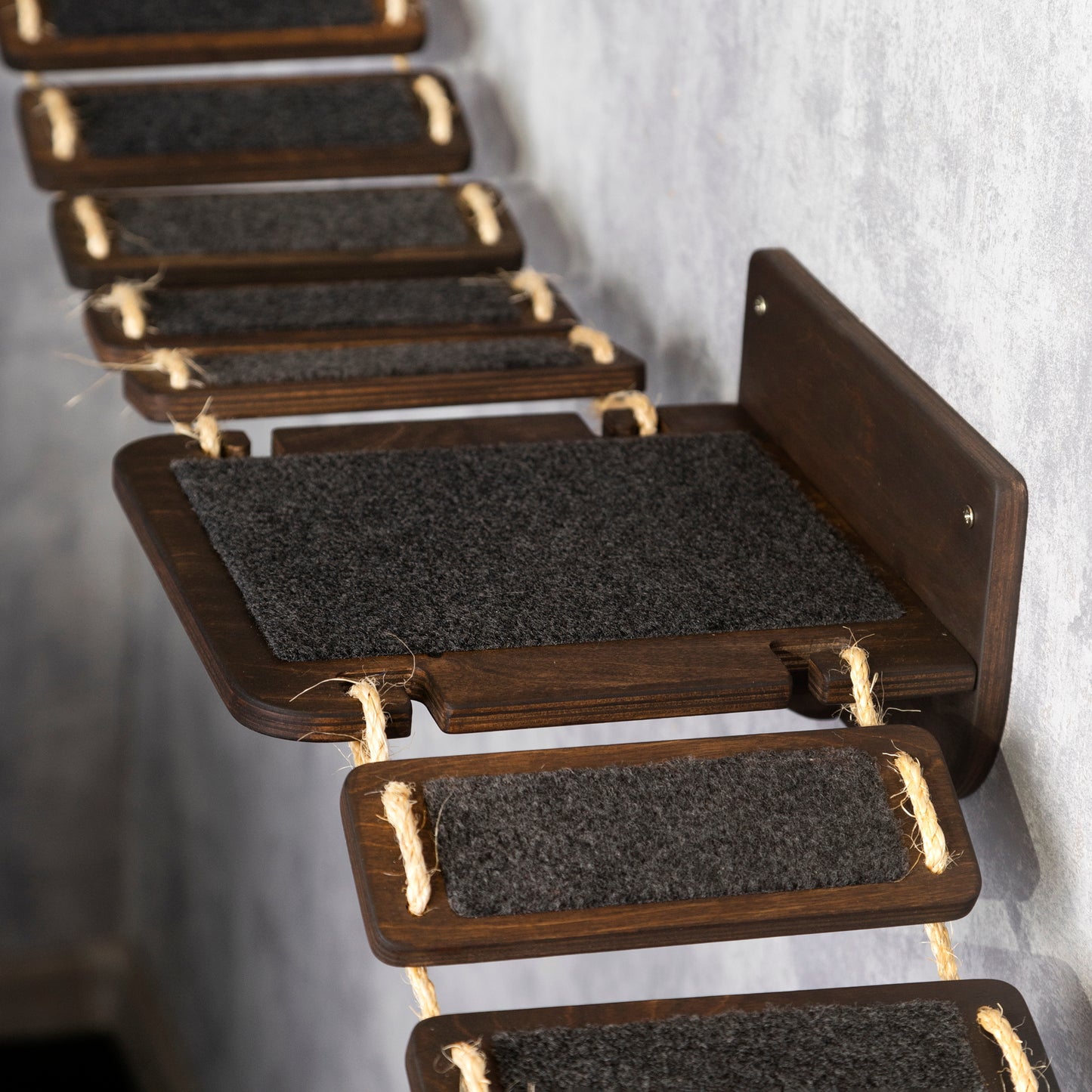 cat bridge, wall shelves, cat shelves for wall, cat steps for wall, color wenge, top view