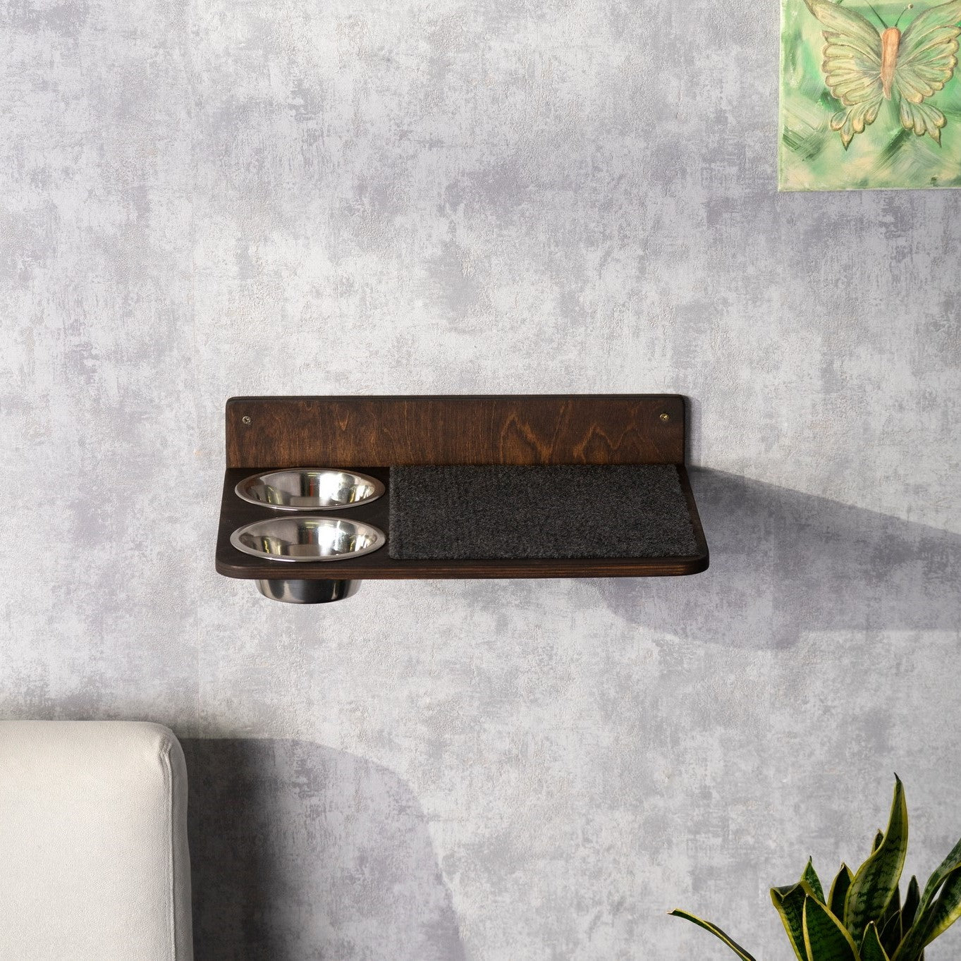 shelves for cats - cat food and water dispenser, color wenge