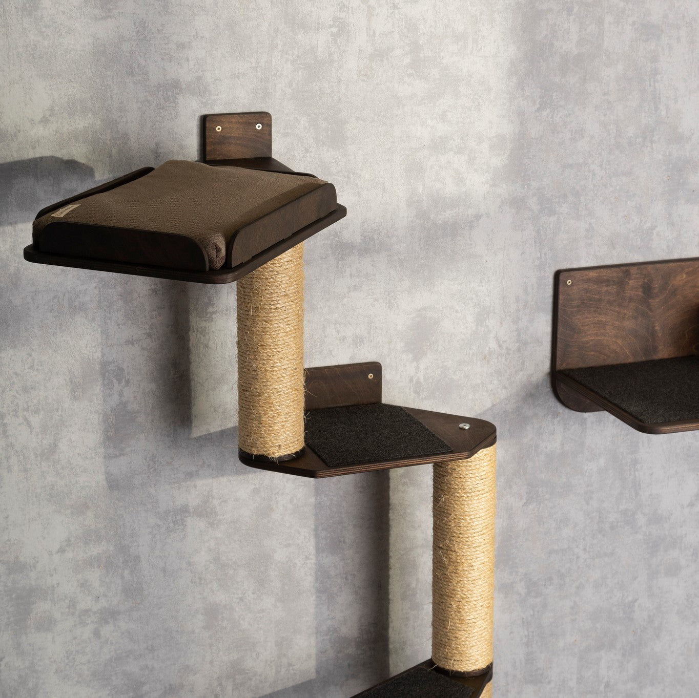 Multi-Level Cat Tree and Bed Combo with Stylish Shelves - Includes Built-in Cat Feeder