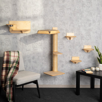 Space-Saving Cat Tree, Cat Feeder, Cat Steps with Built-In Cat Shelves - Ideal for Busy Felines