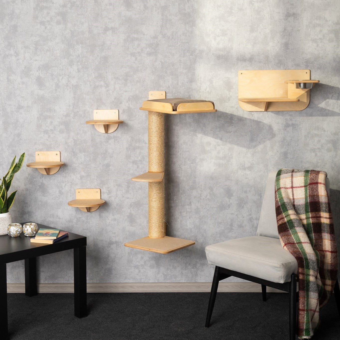 Space-Saving Cat Tree, Cat Feeder, Cat Steps with Built-In Cat Shelves - Ideal for Busy Felines