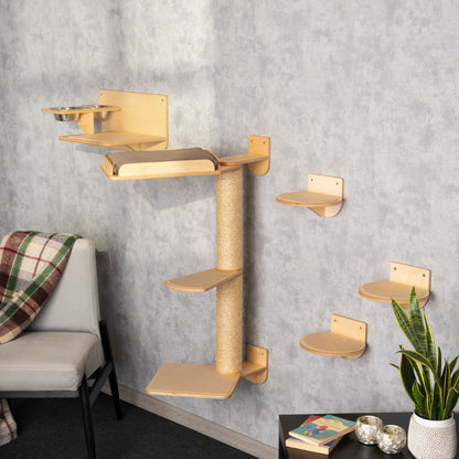 Space-Saving Cat Tree, Cat Feeder, Cat Steps with Built-In Cat Shelves - Ideal for Busy Felines