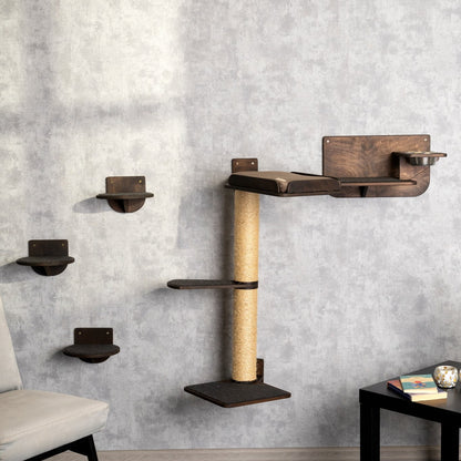 Space-Saving Cat Tree, Cat Feeder, Cat Steps with Built-In Cat Shelves - Ideal for Busy Felines