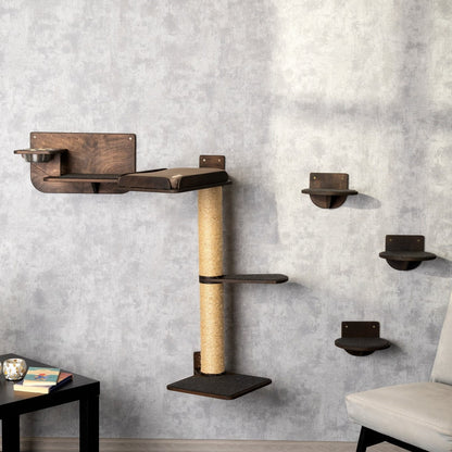 Space-Saving Cat Tree, Cat Feeder, Cat Steps with Built-In Cat Shelves - Ideal for Busy Felines