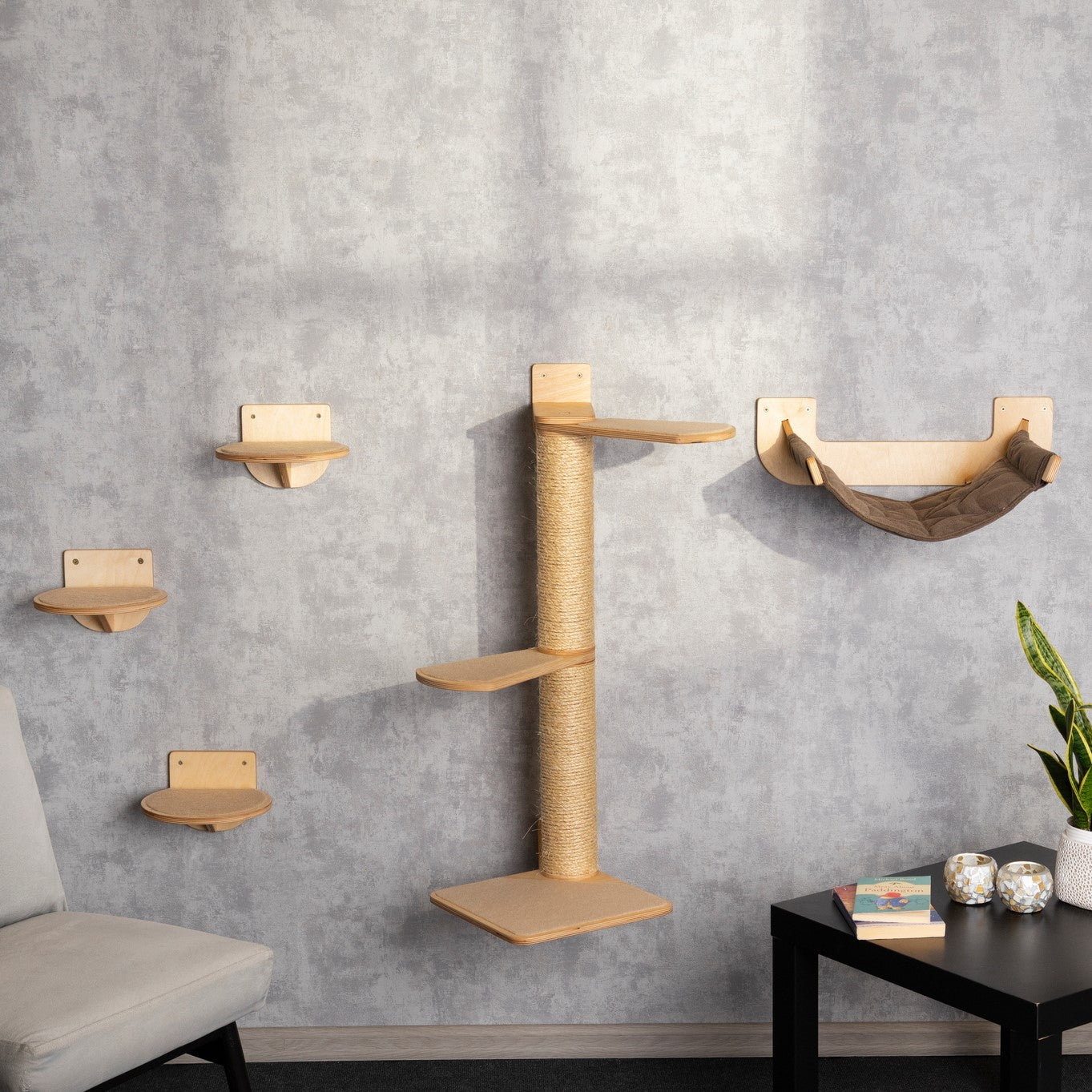 Space-Saving Kitty Playground: Cat Tree, Hammock, Shelves, Steps Combo