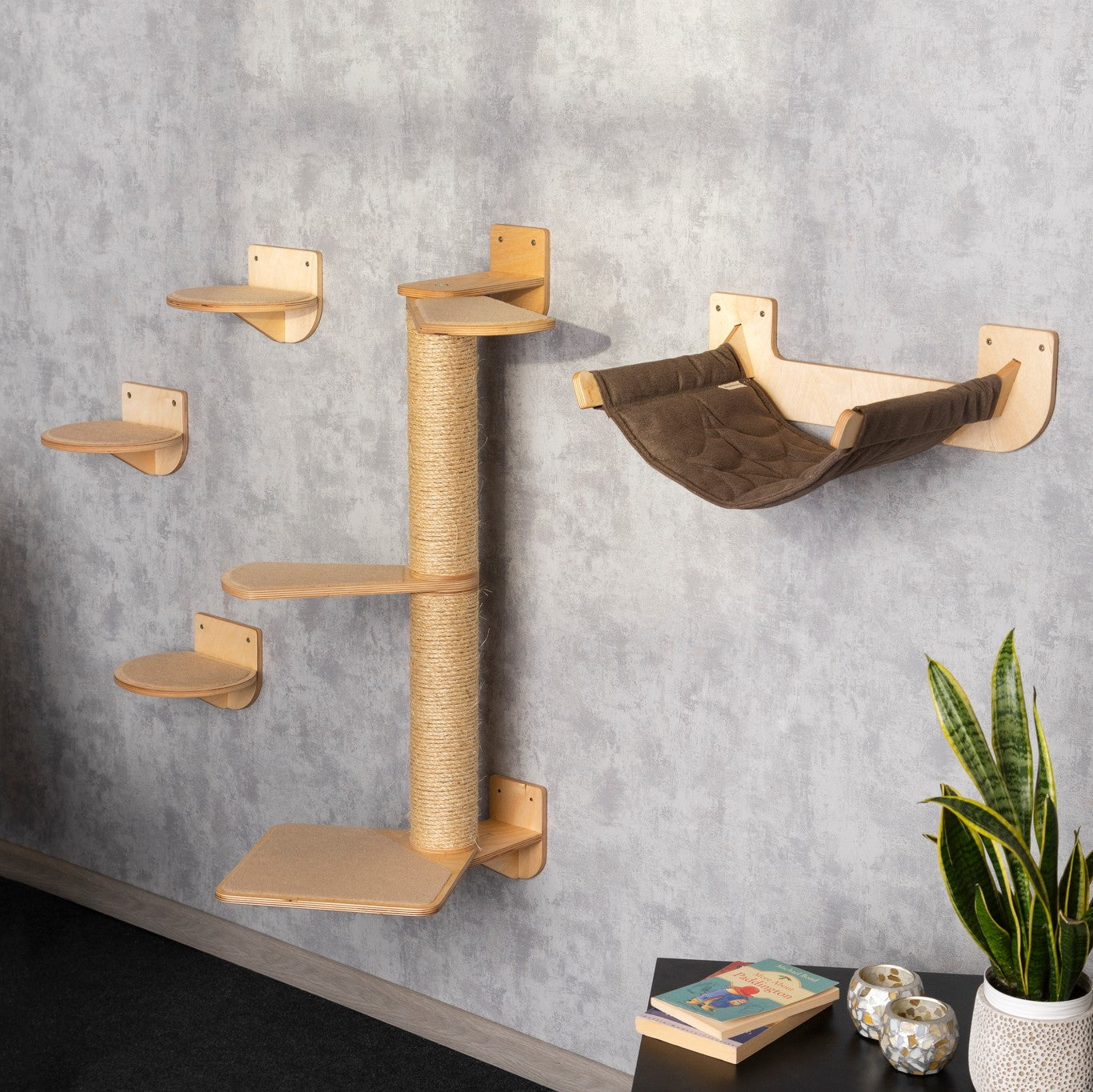 Space-Saving Kitty Playground: Cat Tree, Hammock, Shelves, Steps Combo