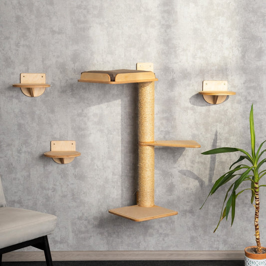 Modern Cat Tree with Cozy Bed and Stylish Shelves - Perfect for play and relaxation