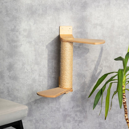 Handmade scratching post with built-in shelves