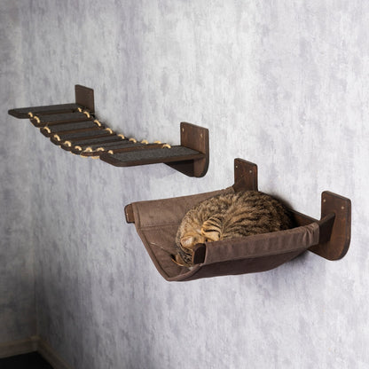 Stylish Cat Bridge: Multi-Level Cat Shelf with Cozy Hammock for Feline Fun