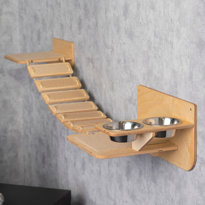 Stylish Cat Bridge and Feeder Combo - Perfect for Entertaining and Feeding your Feline Friend!