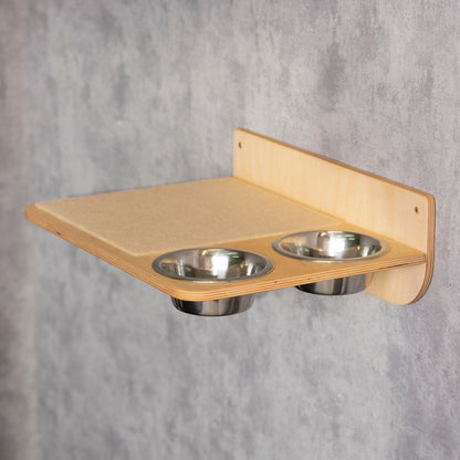 Handcrafted Cat Feeder Plywood - Elevated Wall Mount Design for Easy Feeding and Space Saving