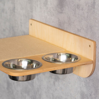 Handcrafted Cat Feeder Plywood - Elevated Wall Mount Design for Easy Feeding and Space Saving