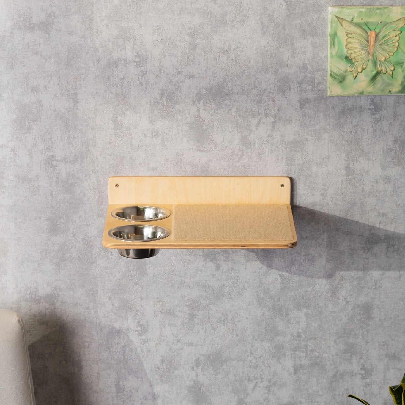 Handcrafted Cat Feeder Plywood - Elevated Wall Mount Design for Easy Feeding and Space Saving