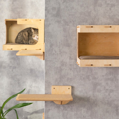 Stylish Cat Wall Houses with Integrated Steps - Create a Vertical Playground for your Feline Friend!