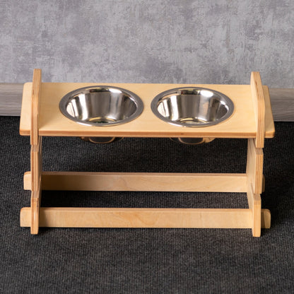 Modern Cat Feeder: Plywood Construction with Easy-to-Clean Stainless Steel Bowls