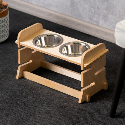 Modern Cat Feeder: Plywood Construction with Easy-to-Clean Stainless Steel Bowls