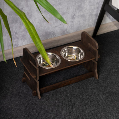 Modern Cat Feeder: Plywood Construction with Easy-to-Clean Stainless Steel Bowls