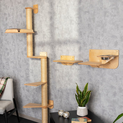 Luxurious Cat Tree with Integrated Shelves, Cat Bed and Cat Feeder- A Comfy Spot for Rest and Play