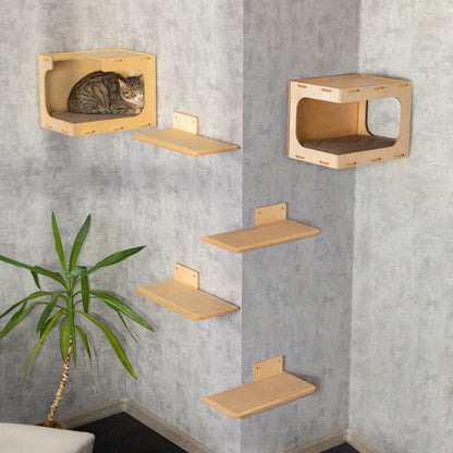 Stylish Cat Wall Houses with Integrated Steps - Create a Vertical Playground for your Feline Friend!