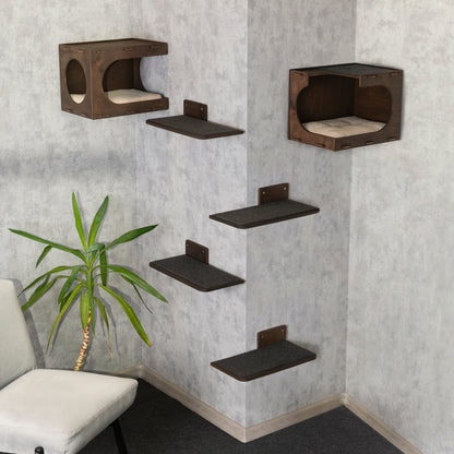 Stylish Cat Wall Houses with Integrated Steps - Create a Vertical Playground for your Feline Friend!