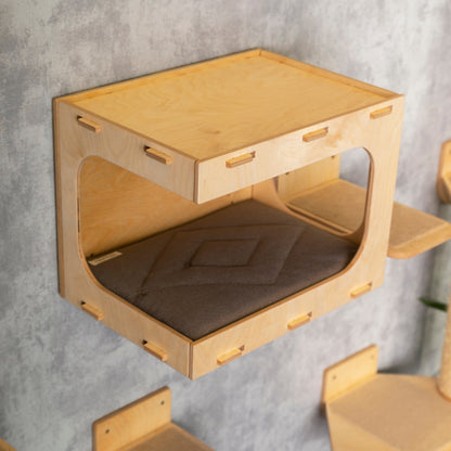 Playful Paws Cat Wall House - Interactive Cat Tree with Cozy Hideaway and Climbing Steps