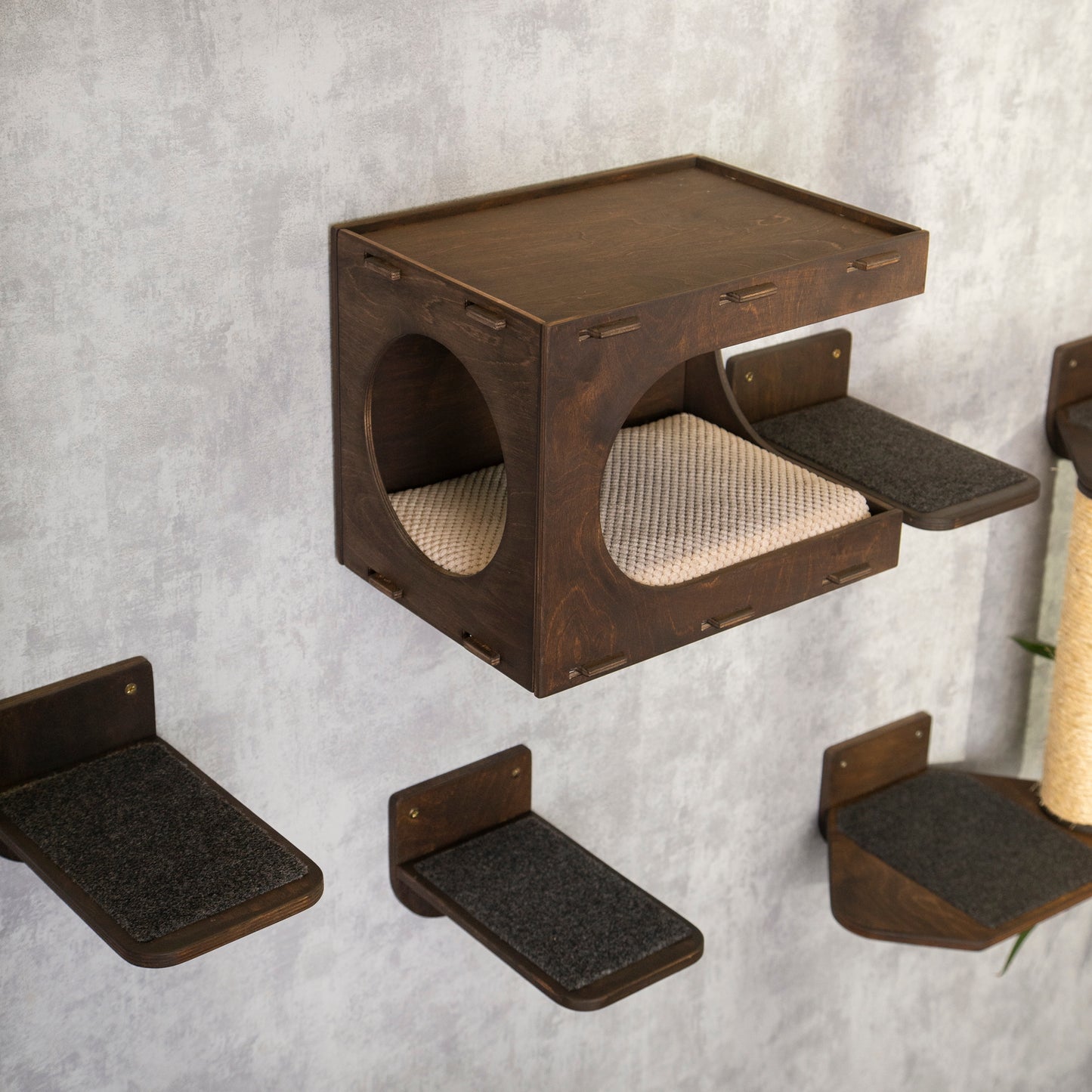 Playful Paws Cat Wall House - Interactive Cat Tree with Cozy Hideaway and Climbing Steps