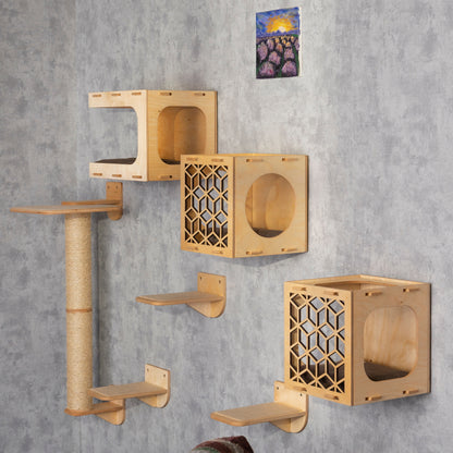 Modern Cat Wall House - Contemporary Design Cat Tree with Comfy Hideout and Accessible Climbing Steps