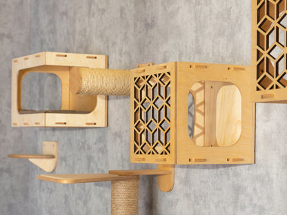 Multi-Level Cat Tower with Integrated Cat Bed, Feeder, Bridge, Shelves, Cat Home and Scratchers - Ultimate Cat Condo and Cat Tree