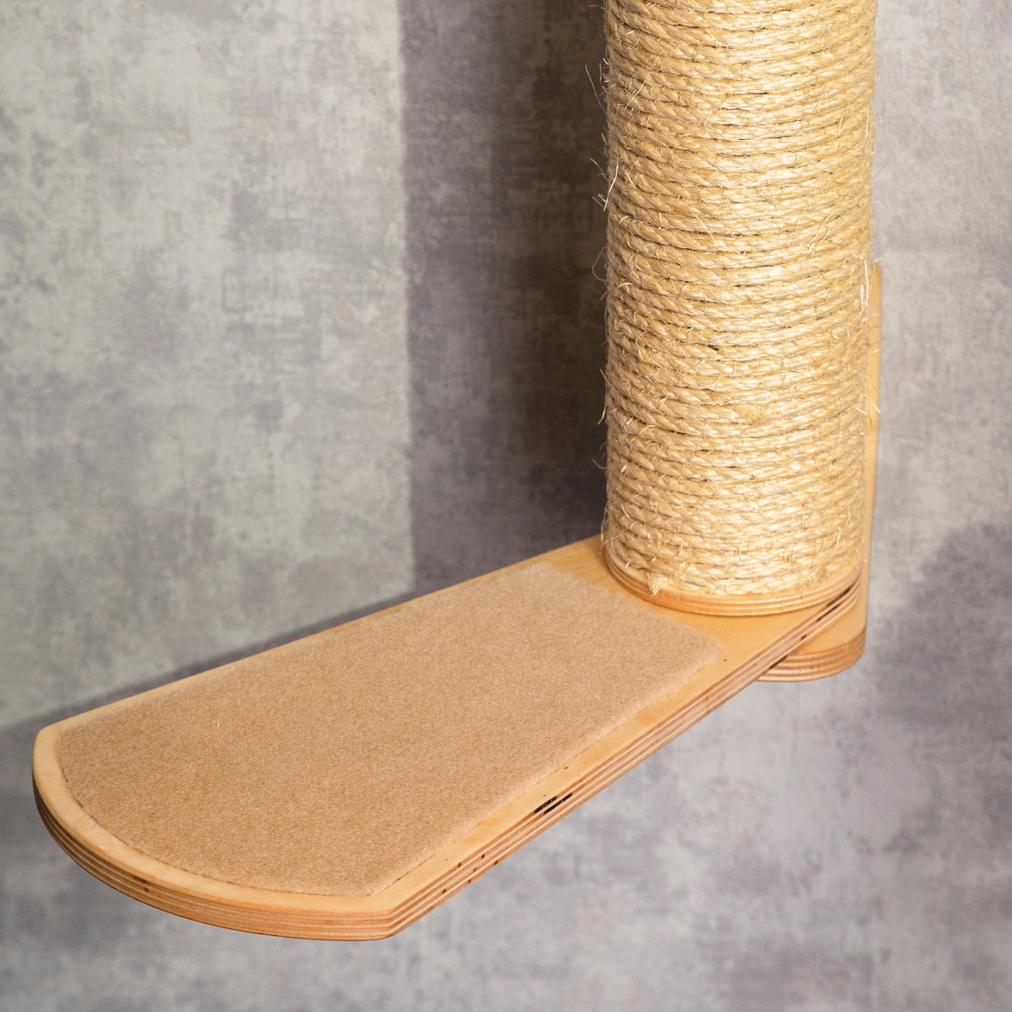 Handmade scratching post with built-in shelves