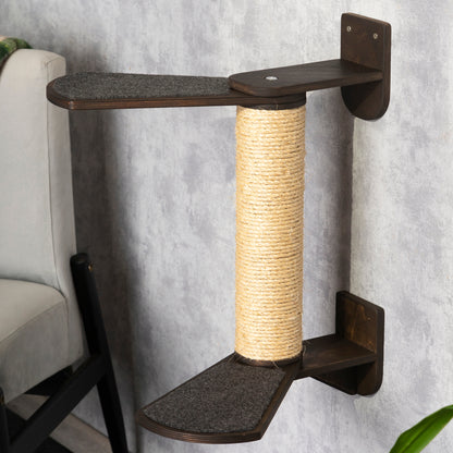 Handmade scratching post with built-in shelves