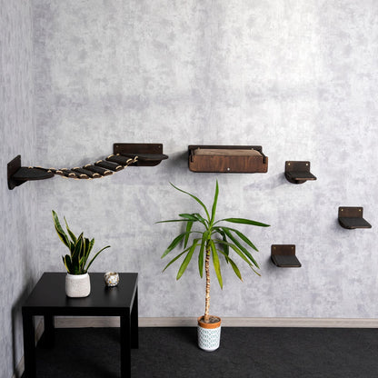 modern cat furniture, cat bed, cat wall shelves, cat steps for wall, elevated cat bed, color wenge, left view
