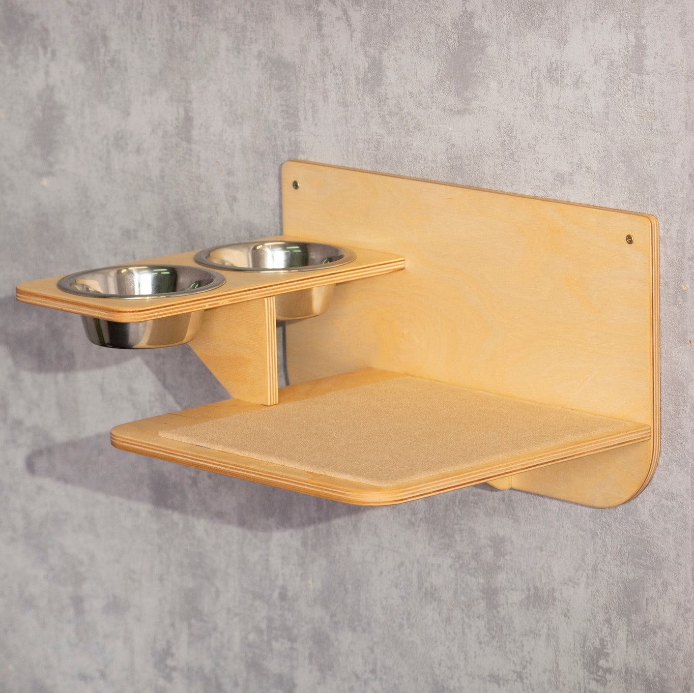 cat feeding station, color clear, right bowl, right view