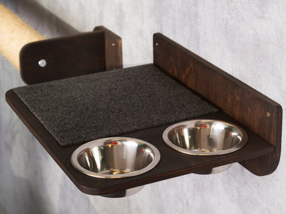 cat food bowl, cat shelves wall, color wenge