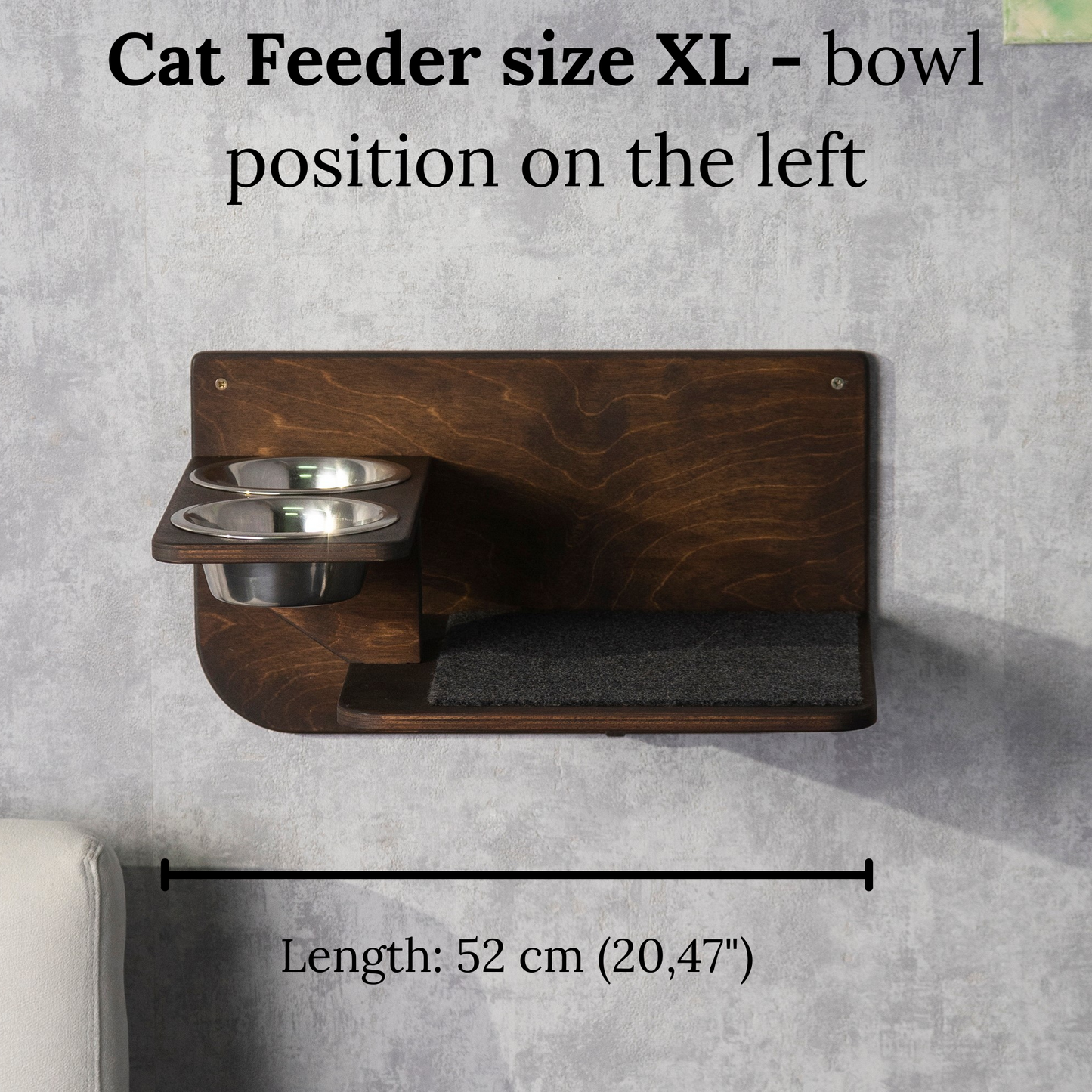 cat feeder, color wenge, front view, size XL, left bowl 
