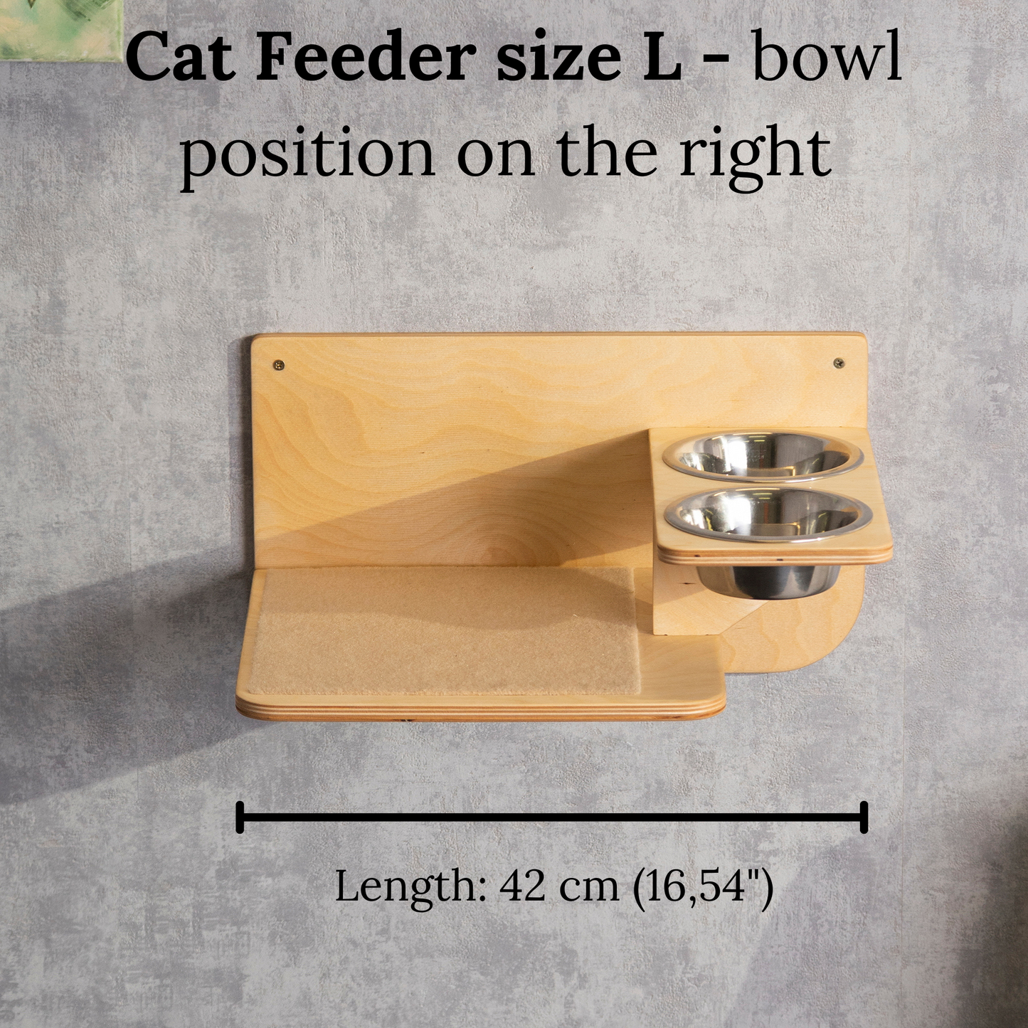 cat feeder, front view, color clear, right bowl, size L