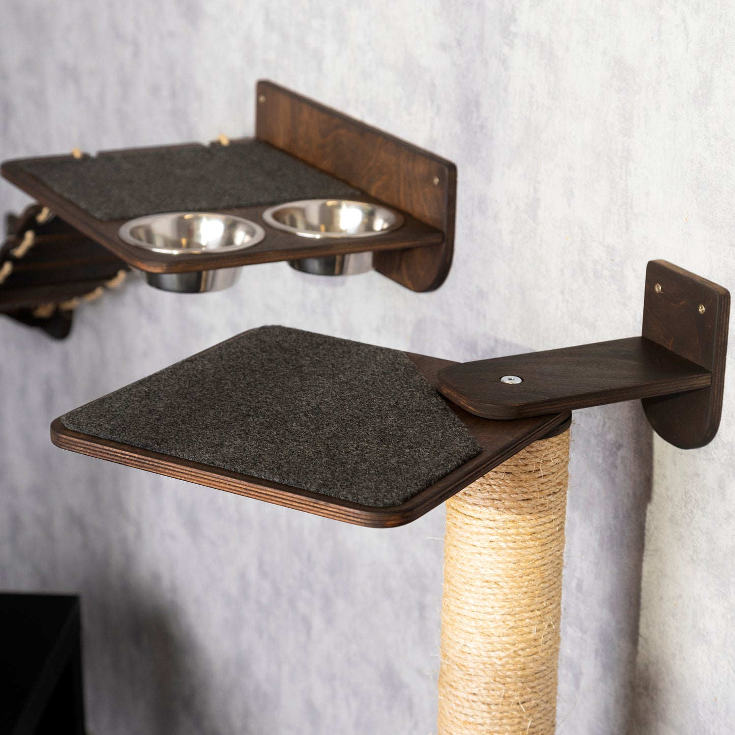 cat shelves wall, cat feeding station, cat scratcher post