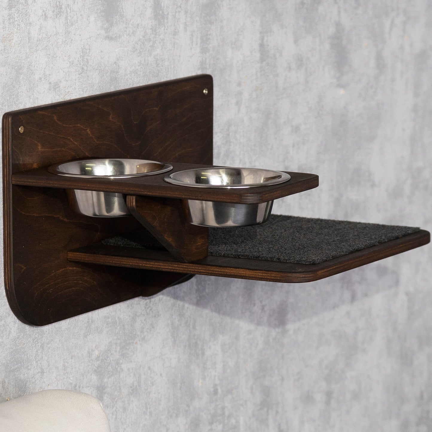 modern cat furniture, cat feeder, color wenge, left view