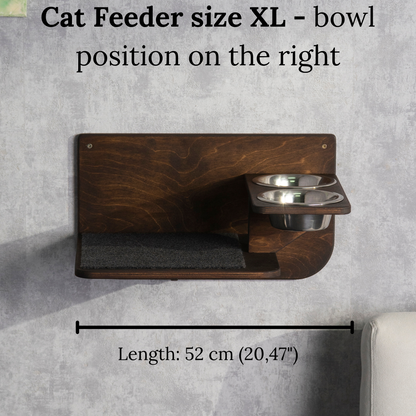 cat feeder, cat furniture wall, color wenge, size XL, front view, right bowl 